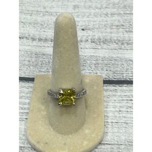 RSC Sterling Silver Yellow Square Cubic Zirconia Pave Style Fashion Ring Size 7